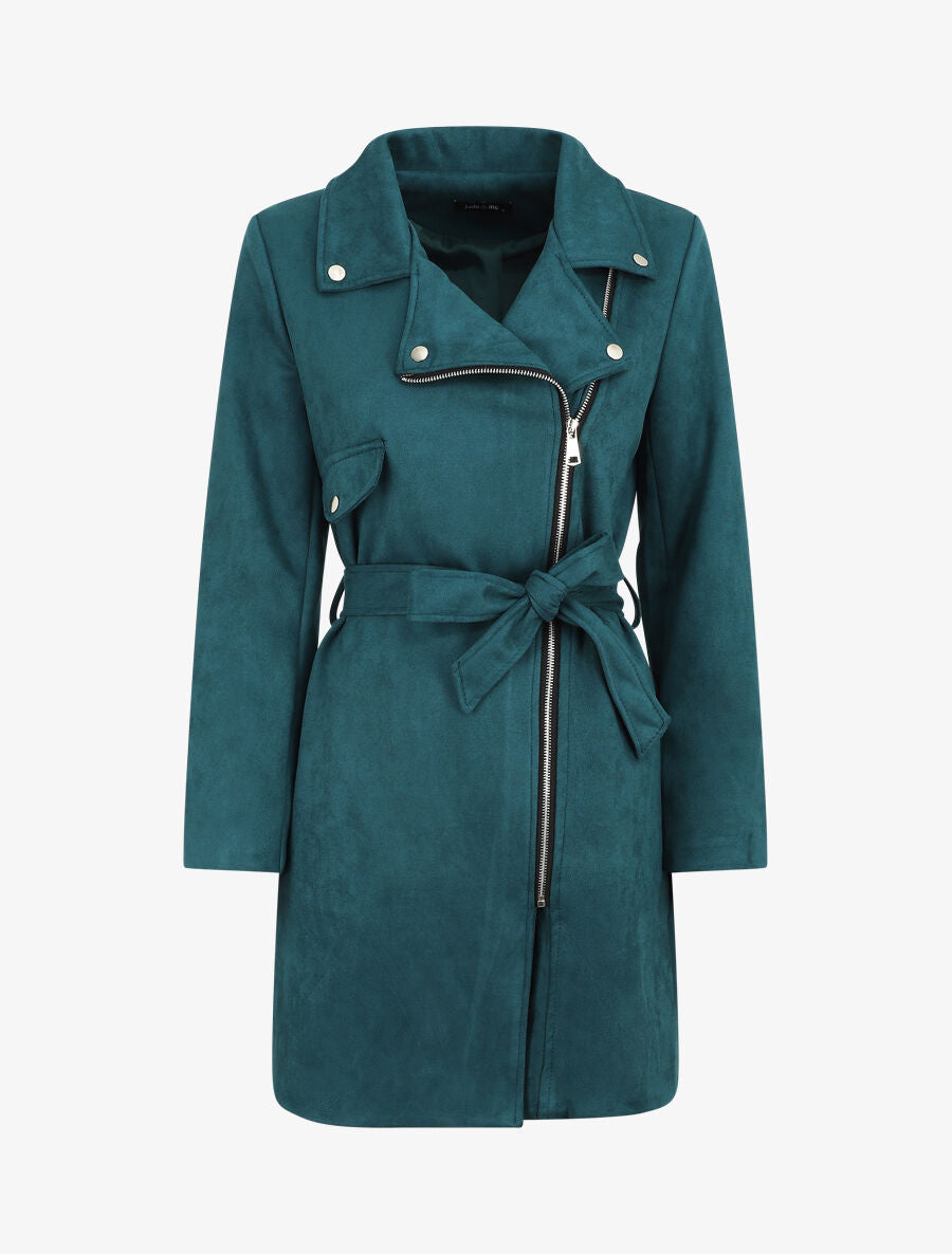 Trench mi-long zippé en suédine - Bleu canard - 5