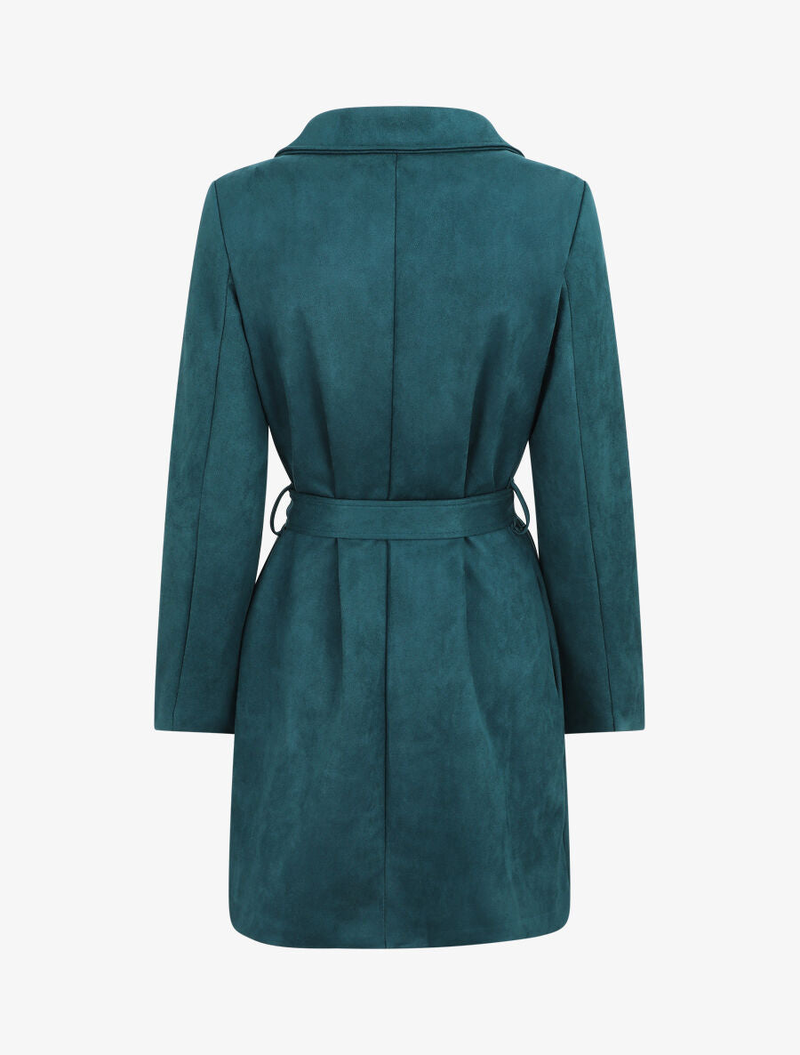 Trench mi-long zippé en suédine - Bleu canard - 2