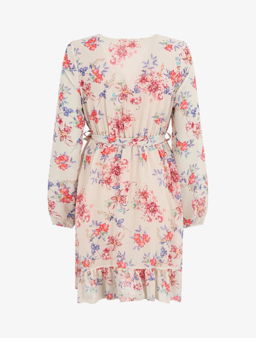 Robe à volants imprimé bouquet automnal - Beige - 2