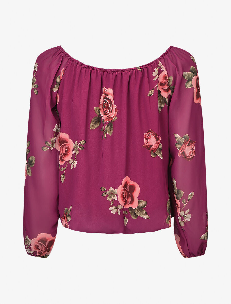 Blouse imprimé grandes fleurs à manches transparentes - Mauve - 2