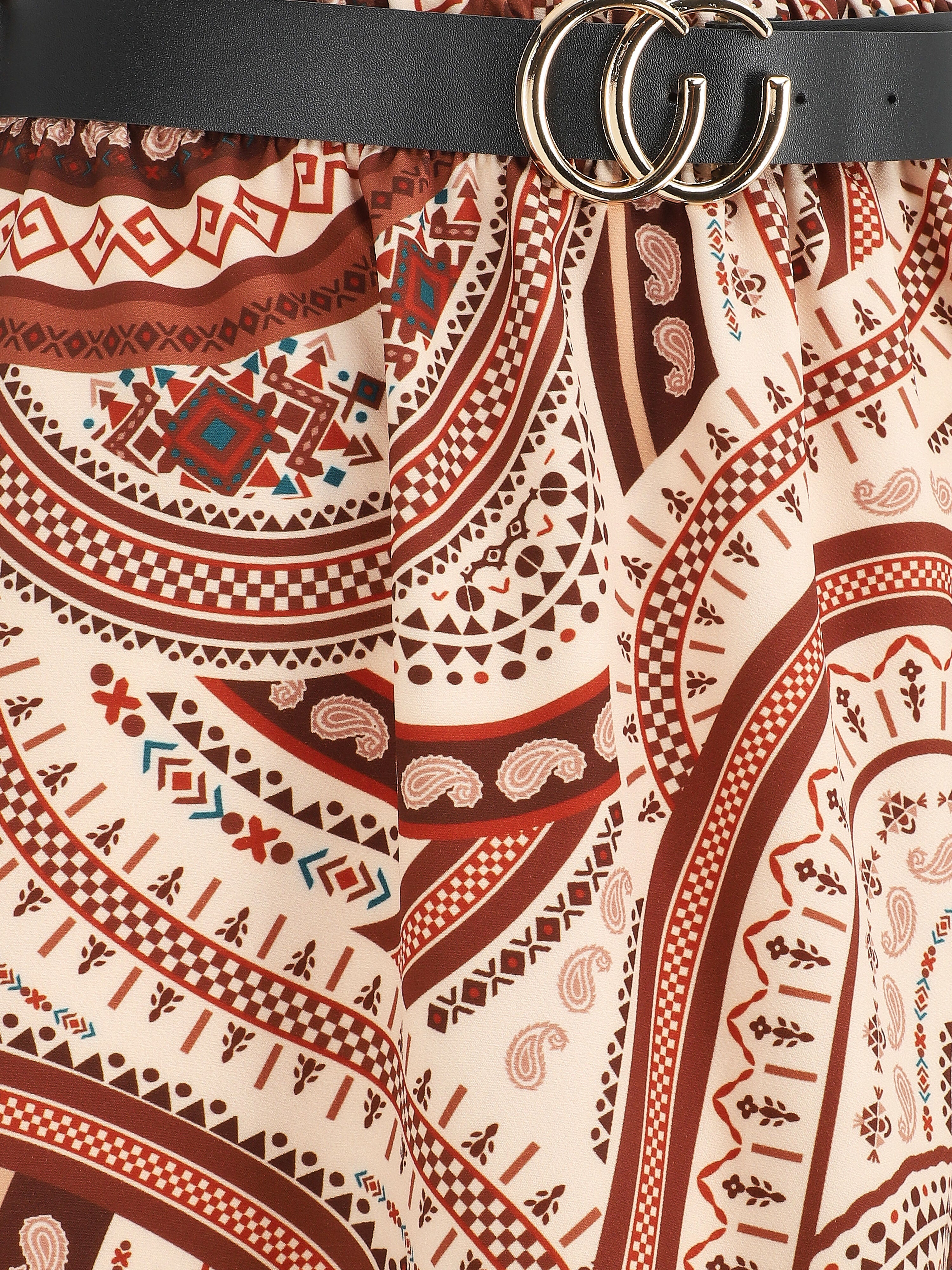 Jupe longue imprimé ethnique - Marron - 3