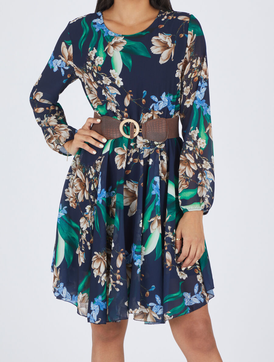 Robe patineuse imprimé grandes fleurs - Marine - 4