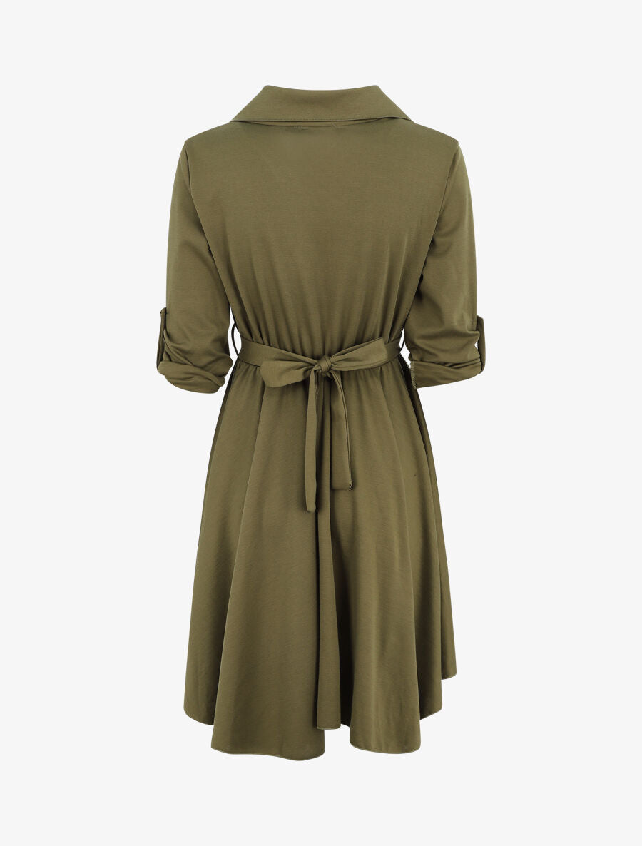 Robe chemise coupe patineuse - Kaki - 2