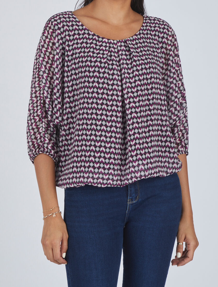 Blouse imprimé mosaïque - Violet - 4