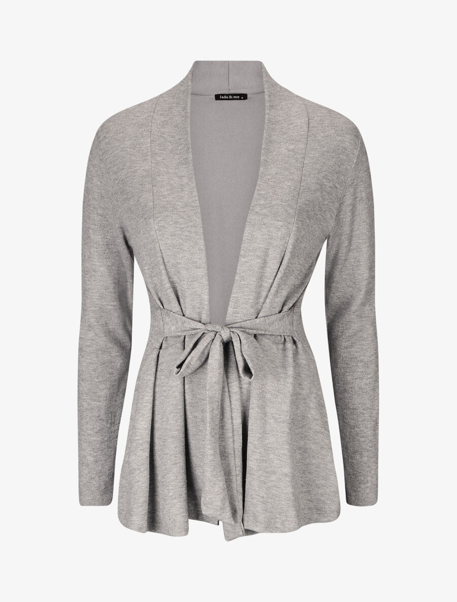 Gilet mi-long uni et ceinturé - Gris - 1