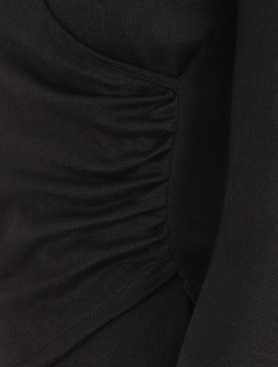 Pull fin à encolure cache-coeur et effet drapé - Noir - 3