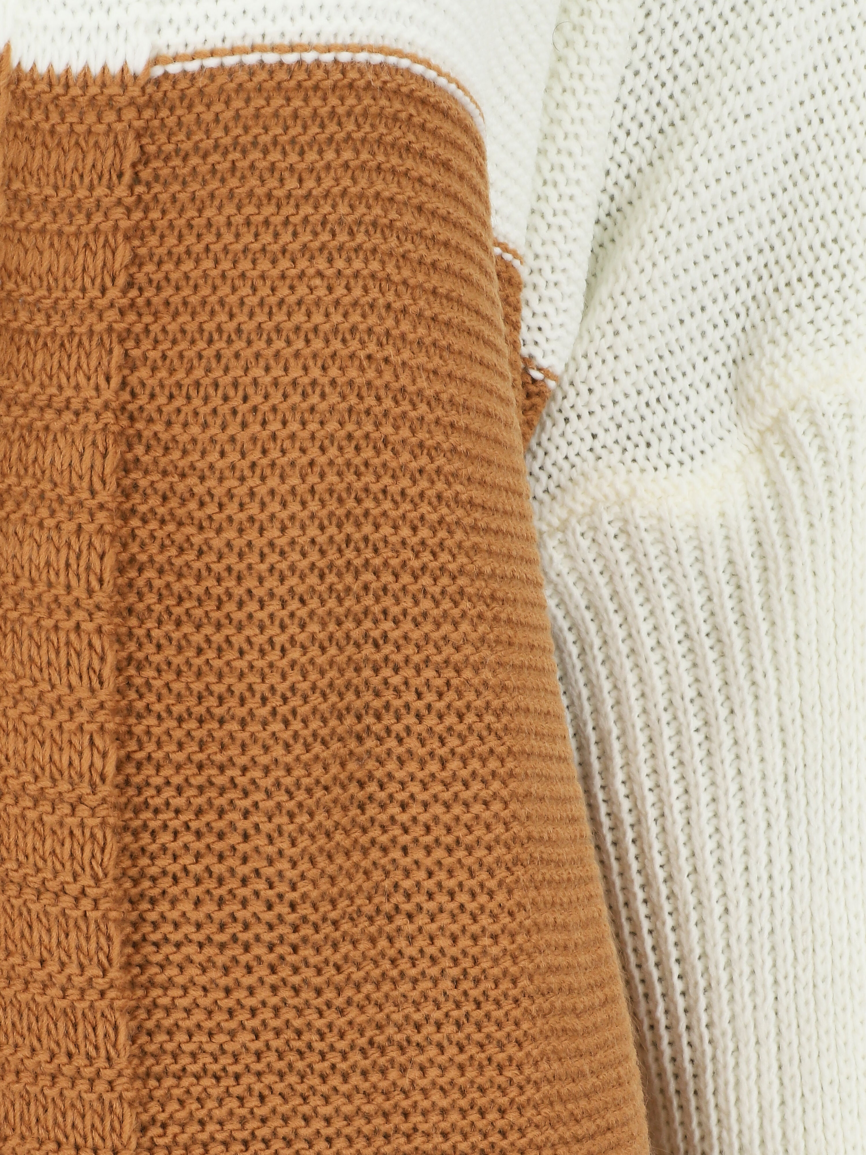 Gilet mi-long rayé à capuche - Camel/gris - 3