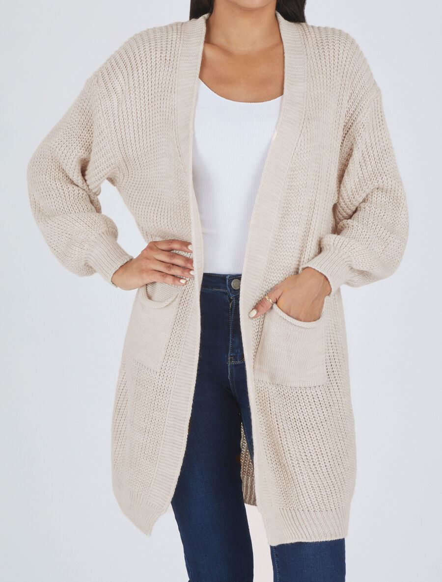 Gilet mi-long à manches ballon - Beige - 4