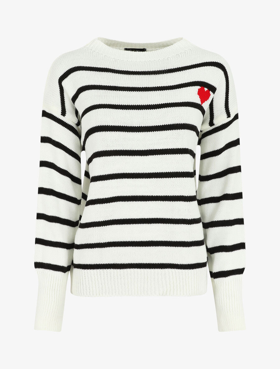 Pull rayé à coeur - Blanc - 5