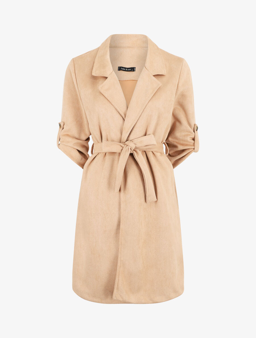 Trench en suédine à manches rabattables - Beige - 4