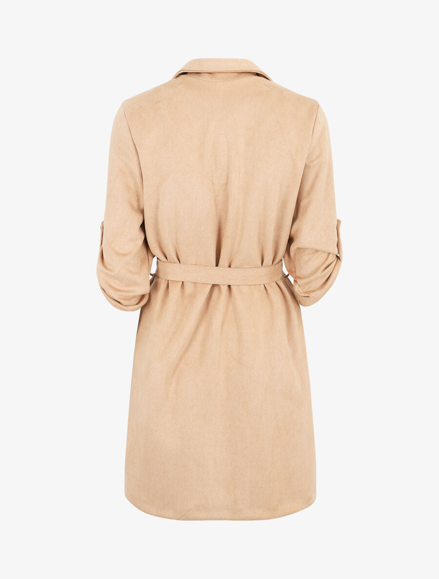 Trench en suédine à manches rabattables - Beige - 2