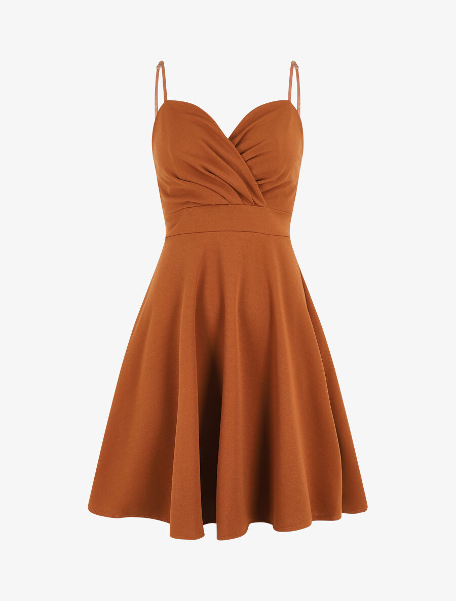Robe patineuse courte à bretelles - Camel - 2