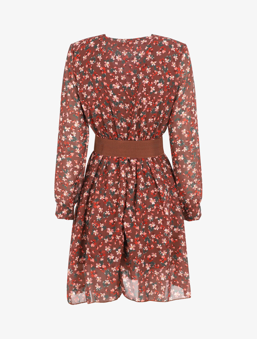 Robe mi-longue à imprimé petites fleurs - Marron - 2