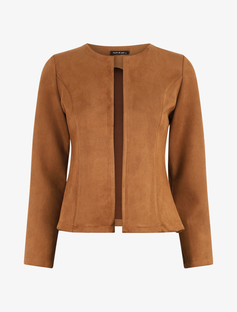 Veste ouverte en suédine - Marron - 1