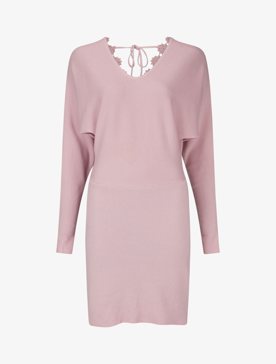 Robe pull mi-longue à broderies au dos - Rose - 5