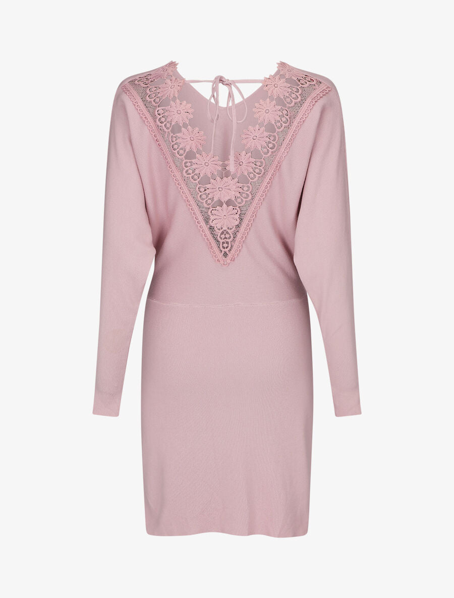 Robe pull mi-longue à broderies au dos - Rose - 2