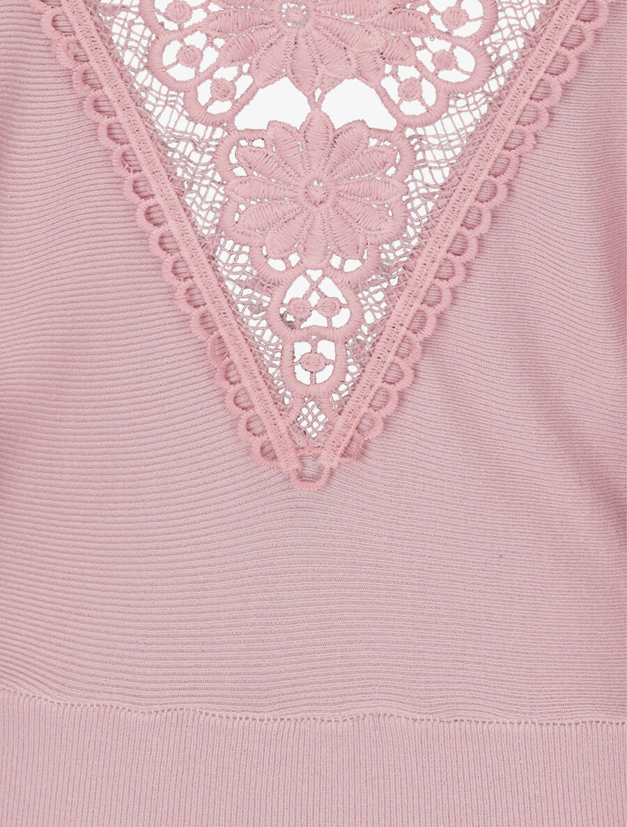 Robe pull mi-longue à broderies au dos - Rose - 3