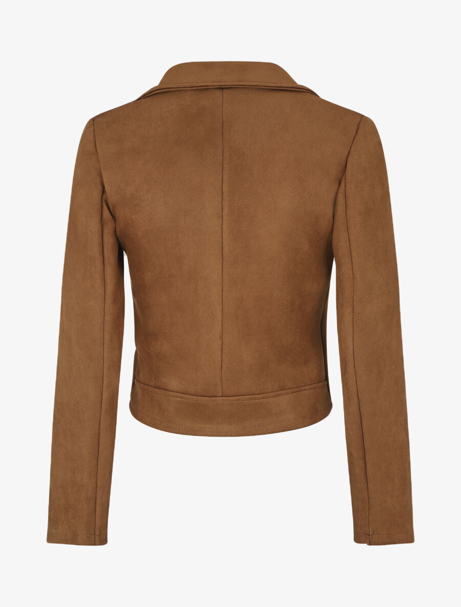 Veste style perfecto zippée en suédine - Café - 2
