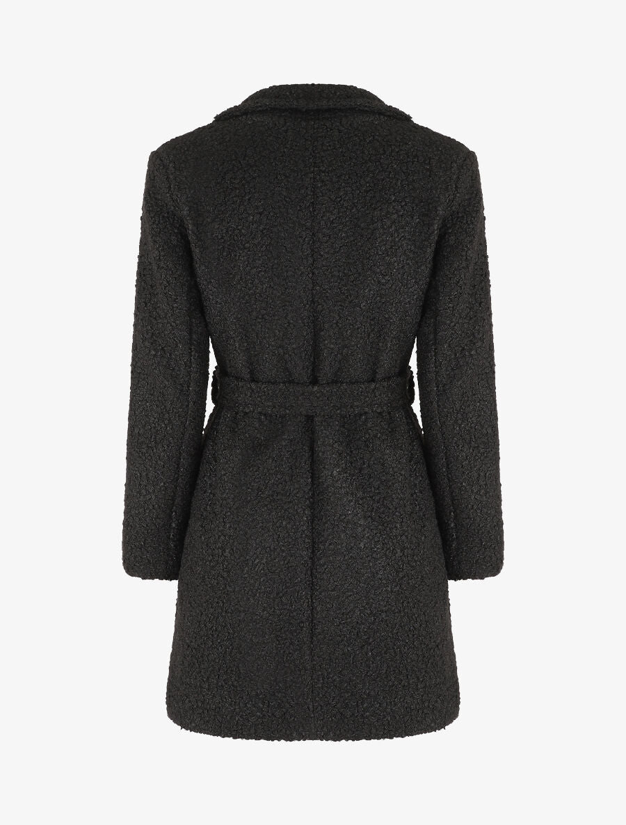 Manteau long effet peau de mouton - Noir - 2