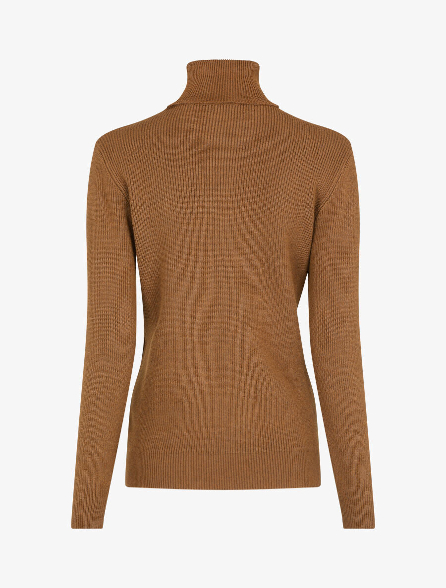 Pull uni à col roulé et motif torsade - Camel - 2