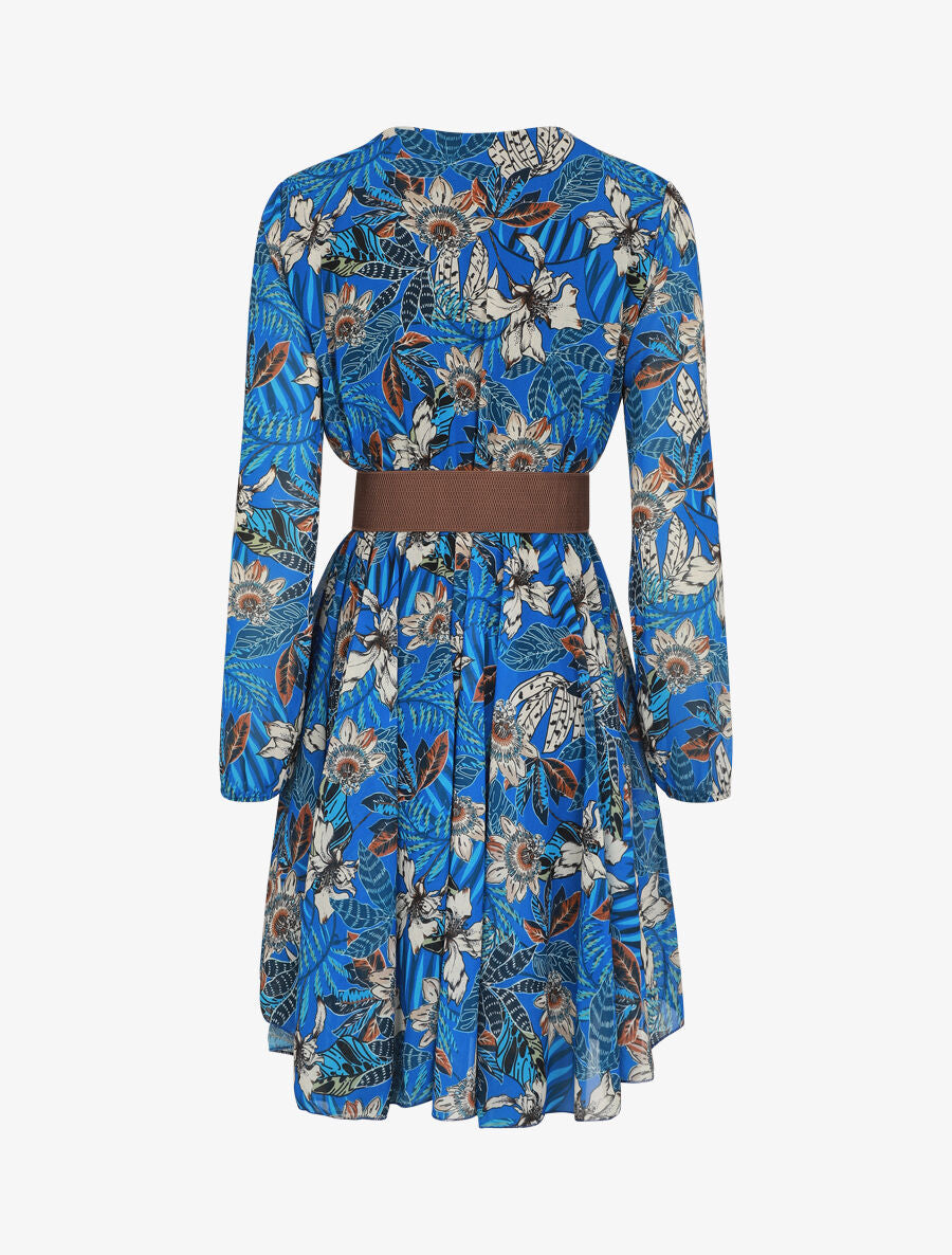 Robe patineuse imprimé orchidées - Bleu roi - 2