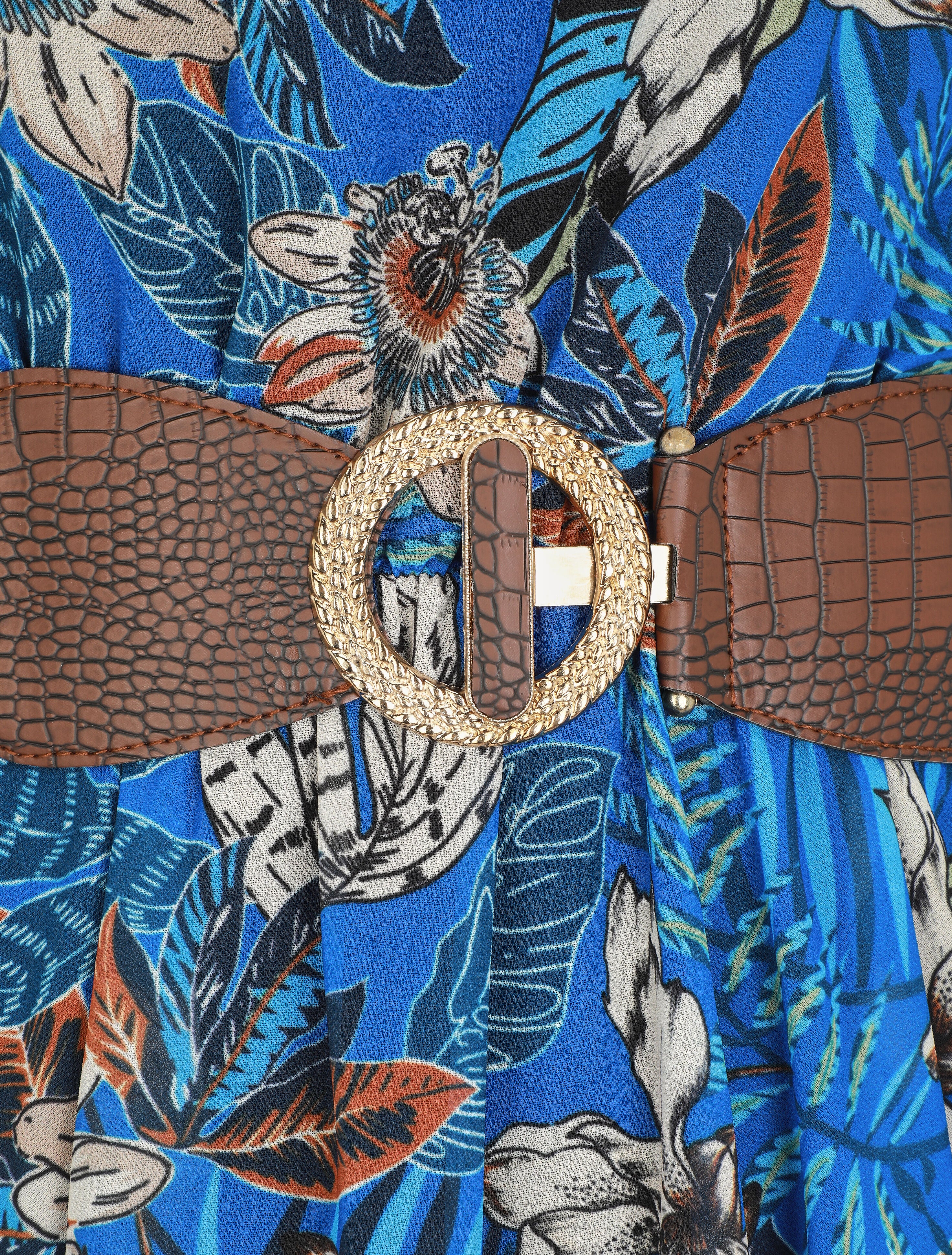 Robe patineuse imprimé orchidées - Bleu roi - 3