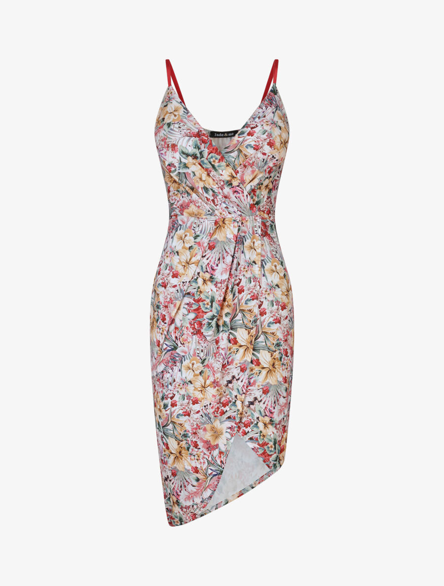 Robe style portefeuille à imprimé fleurs tropicales - Rouge - 1