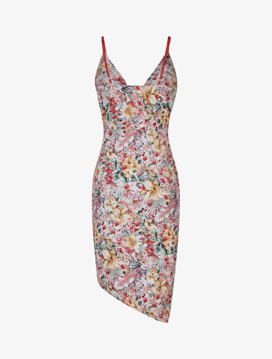 Robe style portefeuille à imprimé fleurs tropicales - Rouge - 2