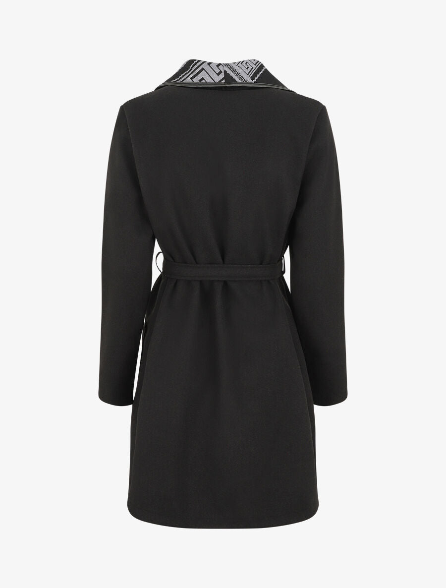 Manteau ceinturé à imprimé grec - Noir - 2