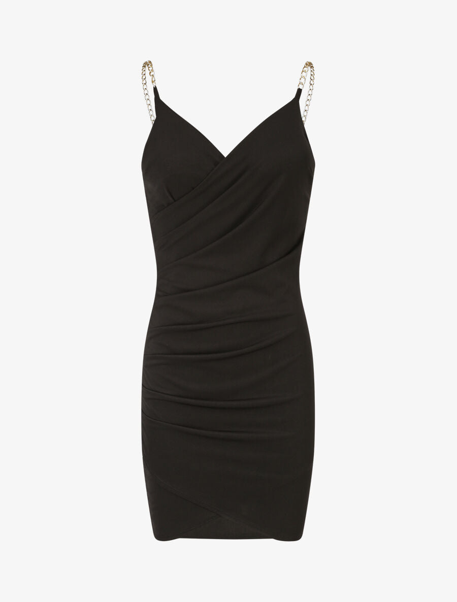 Robe drapée à bretelles en chaînes - Noir - 1