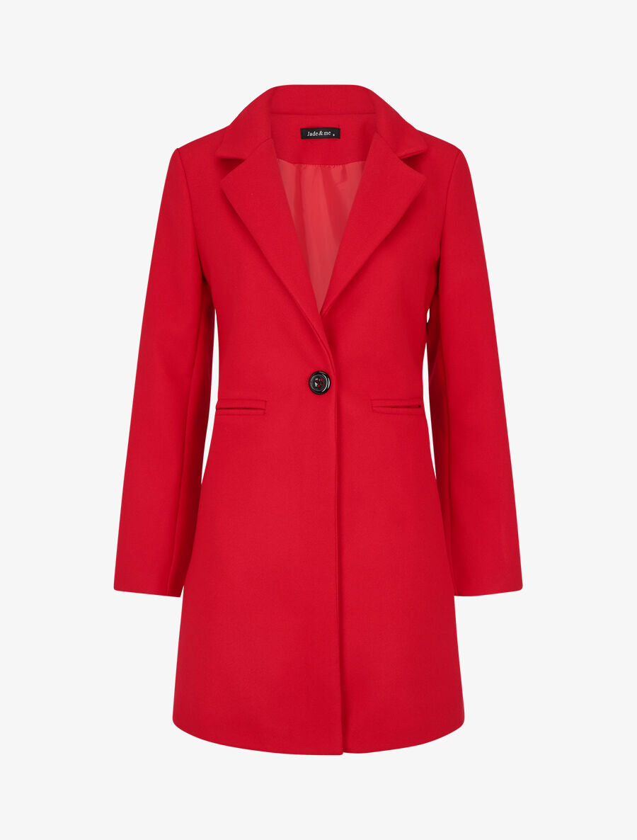 Manteau mi-long uni en laine mélangée - Rouge - 1