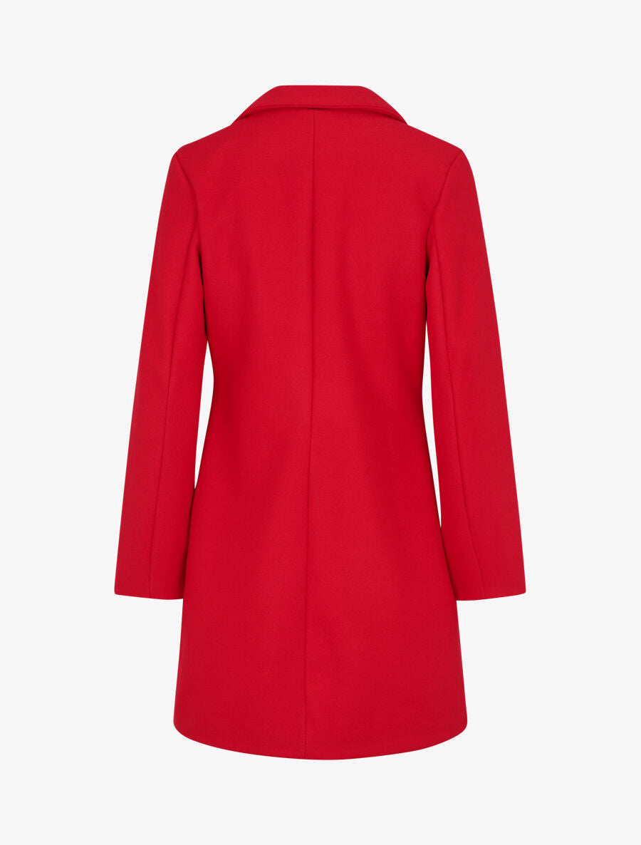 Manteau mi-long uni en laine mélangée - Rouge - 2