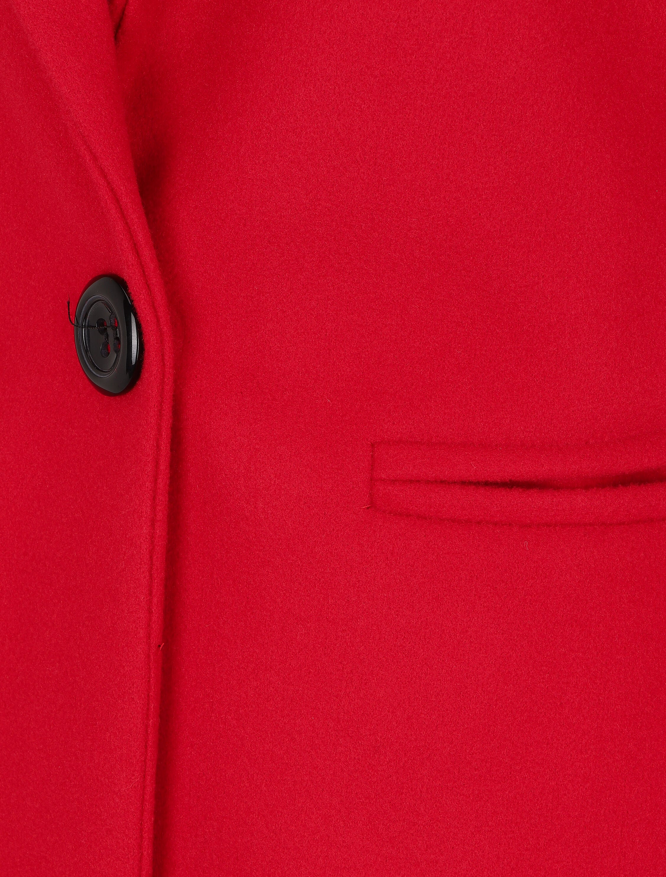 Manteau mi-long uni en laine mélangée - Rouge - 3
