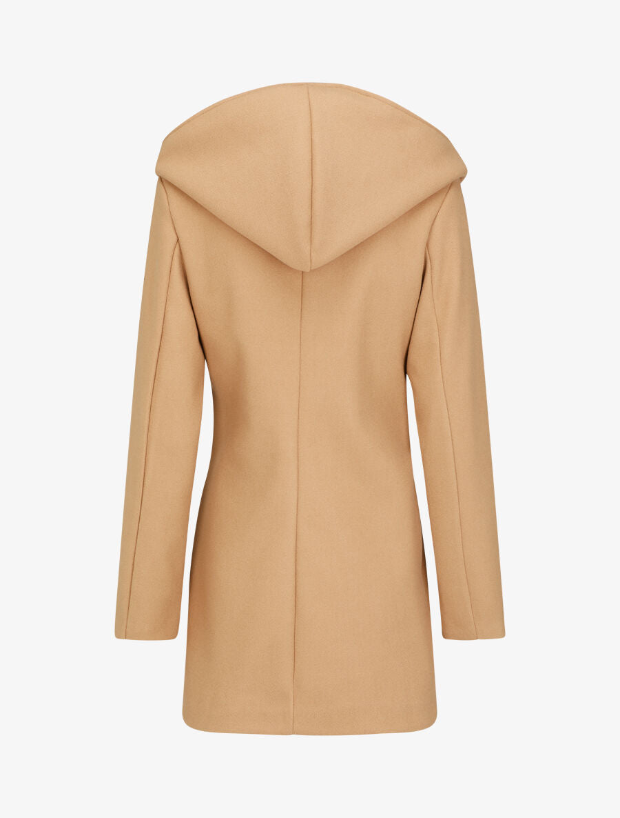 Manteau mi-long zippé à capuche - Camel - 2