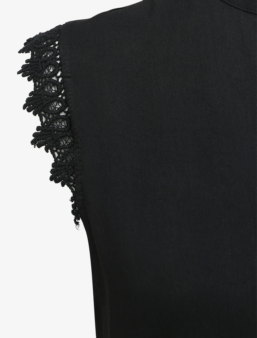 Top fluide à mancherons en crochet - Noir - 3