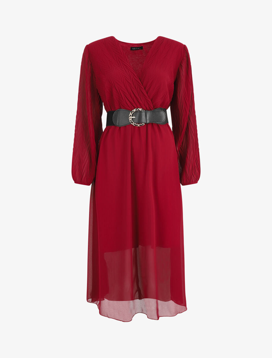 Robe longue à buste plissé - Bordeaux - 1