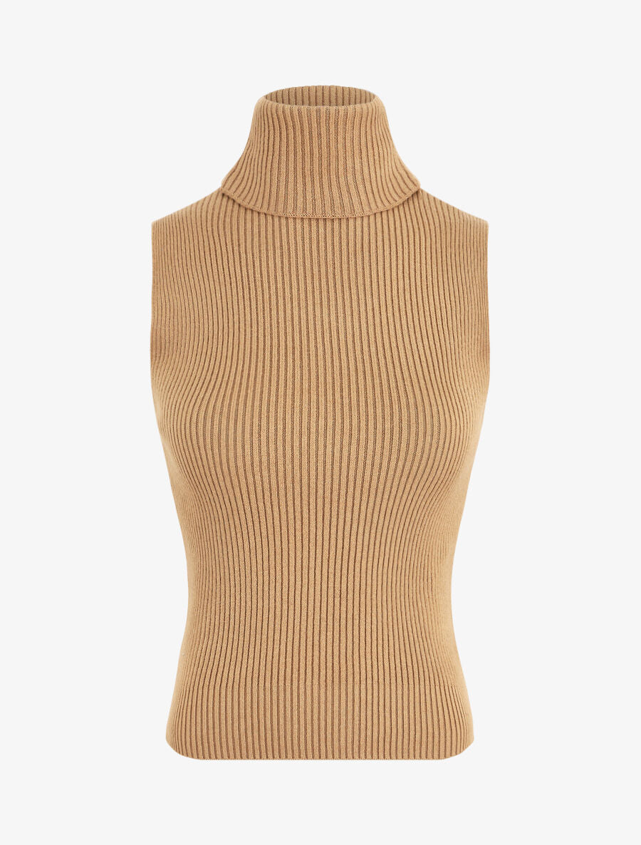Pull ajusté sans manches à col roulé - Camel - 1