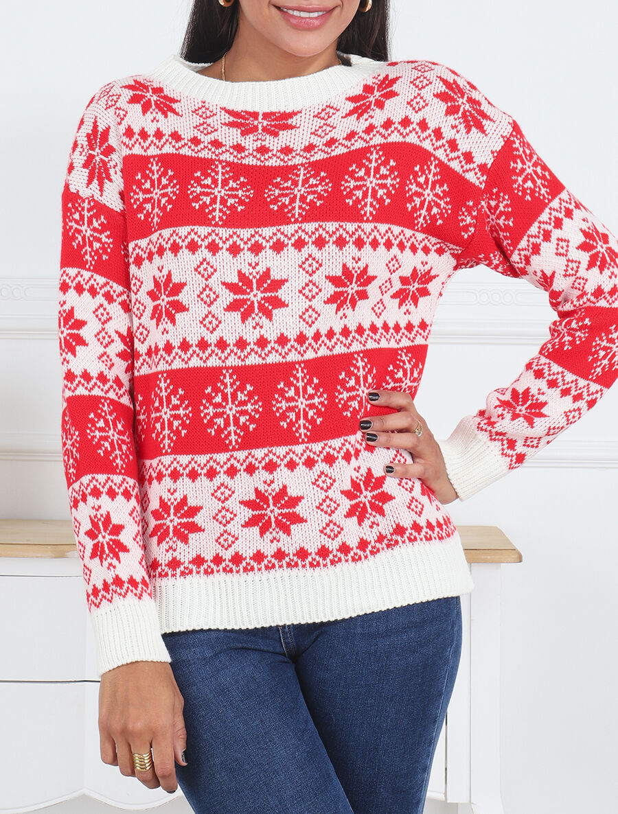 Pull à motif flocons de neige à col rond - Blanc - 4