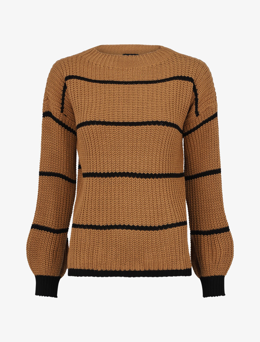Pull en maille à imprimé rayures - Camel - 1