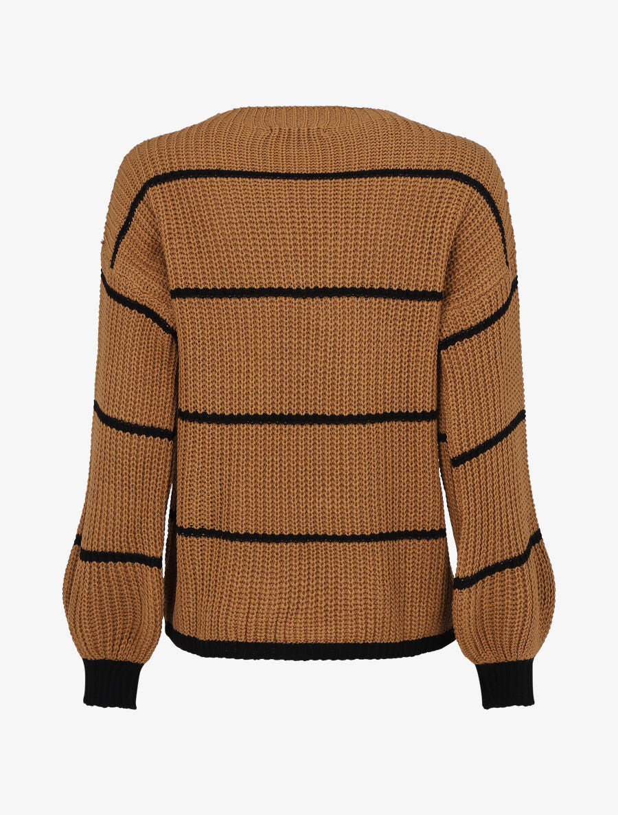 Pull en maille à imprimé rayures - Camel - 2