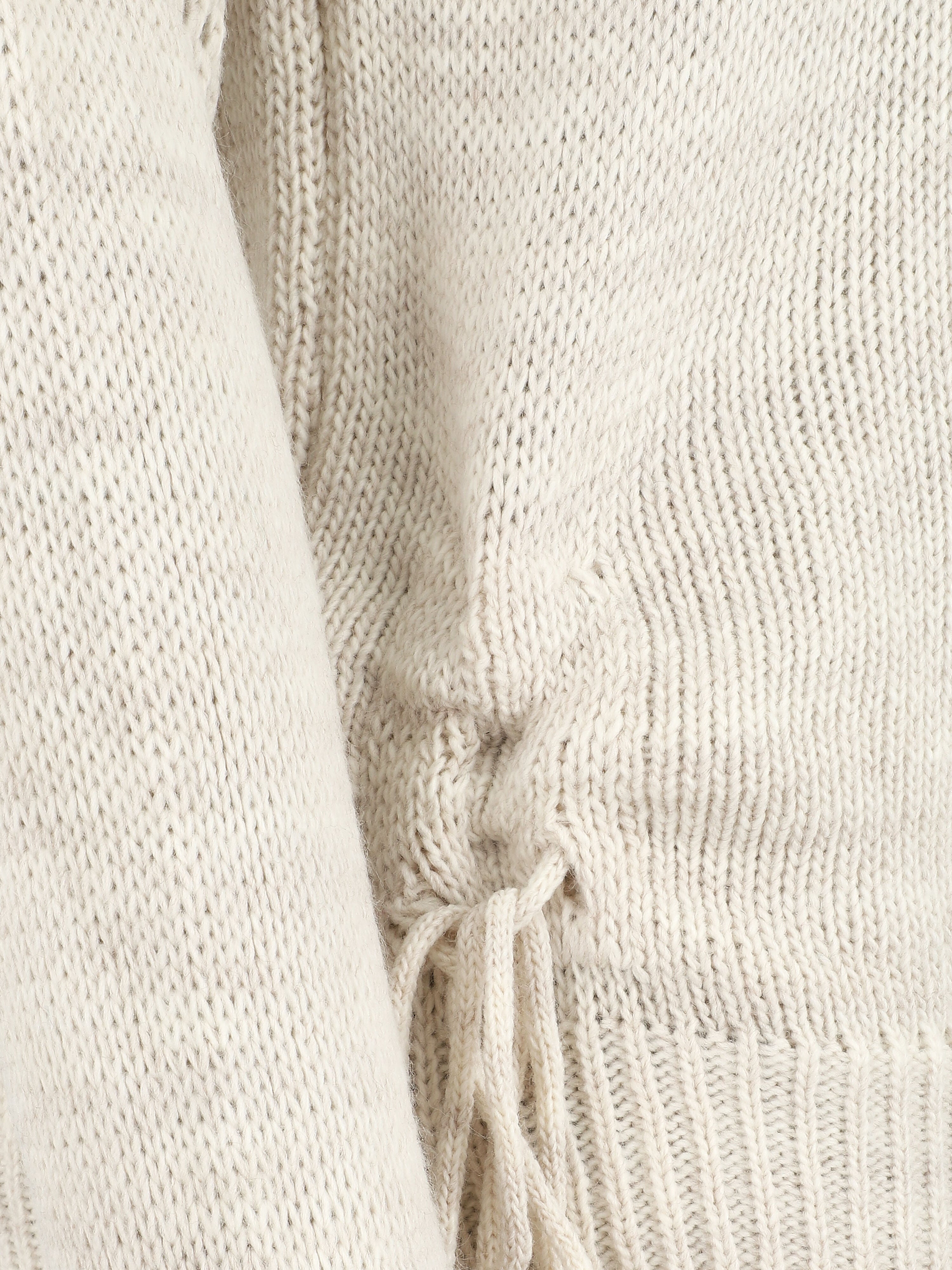 Pull droit uni à liens - Beige - 3