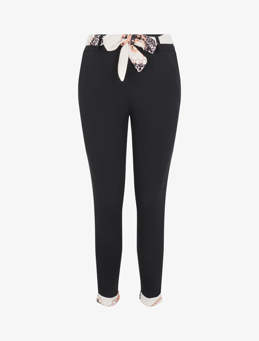 Pantalon à bords à revers imprimé foulard - Blanc - 1