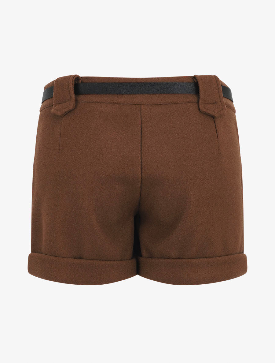 Short uni droit en laine mélangée - Marron - 2