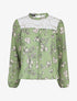 Blouse manches longues à dentelle et imprimé floral - Vert amande - 1