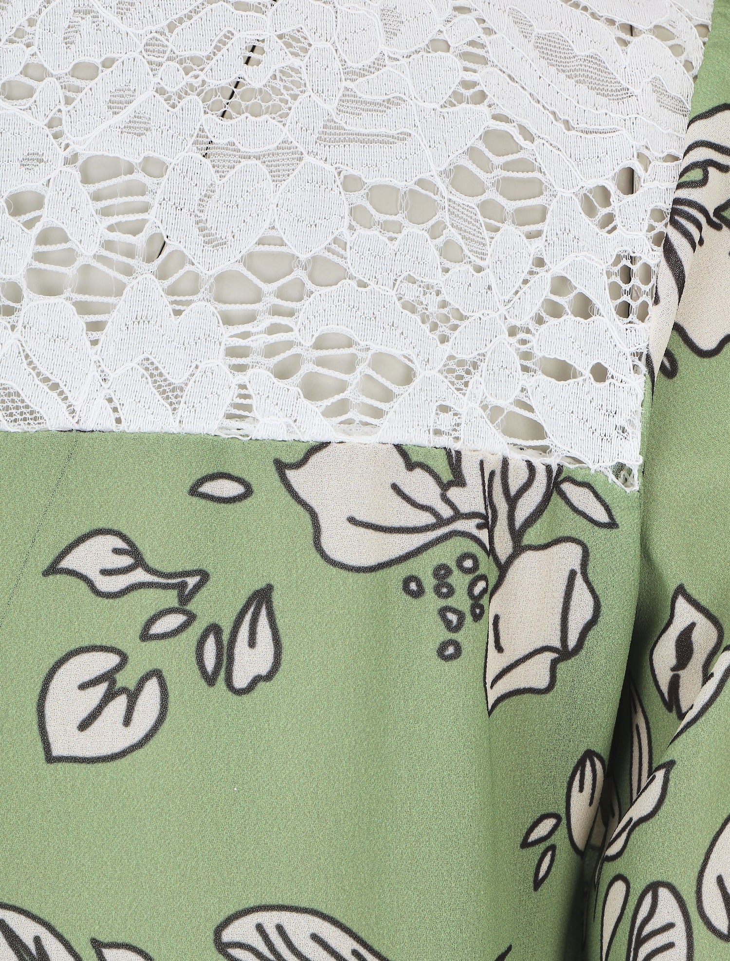 Blouse manches longues à dentelle et imprimé floral - Vert amande - 3