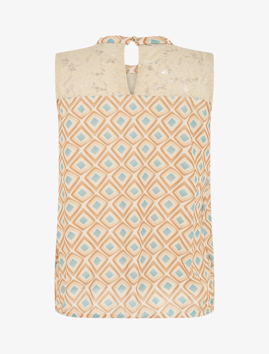 Top sans manches à épaules en dentelle imprimé graphique - Beige - 2