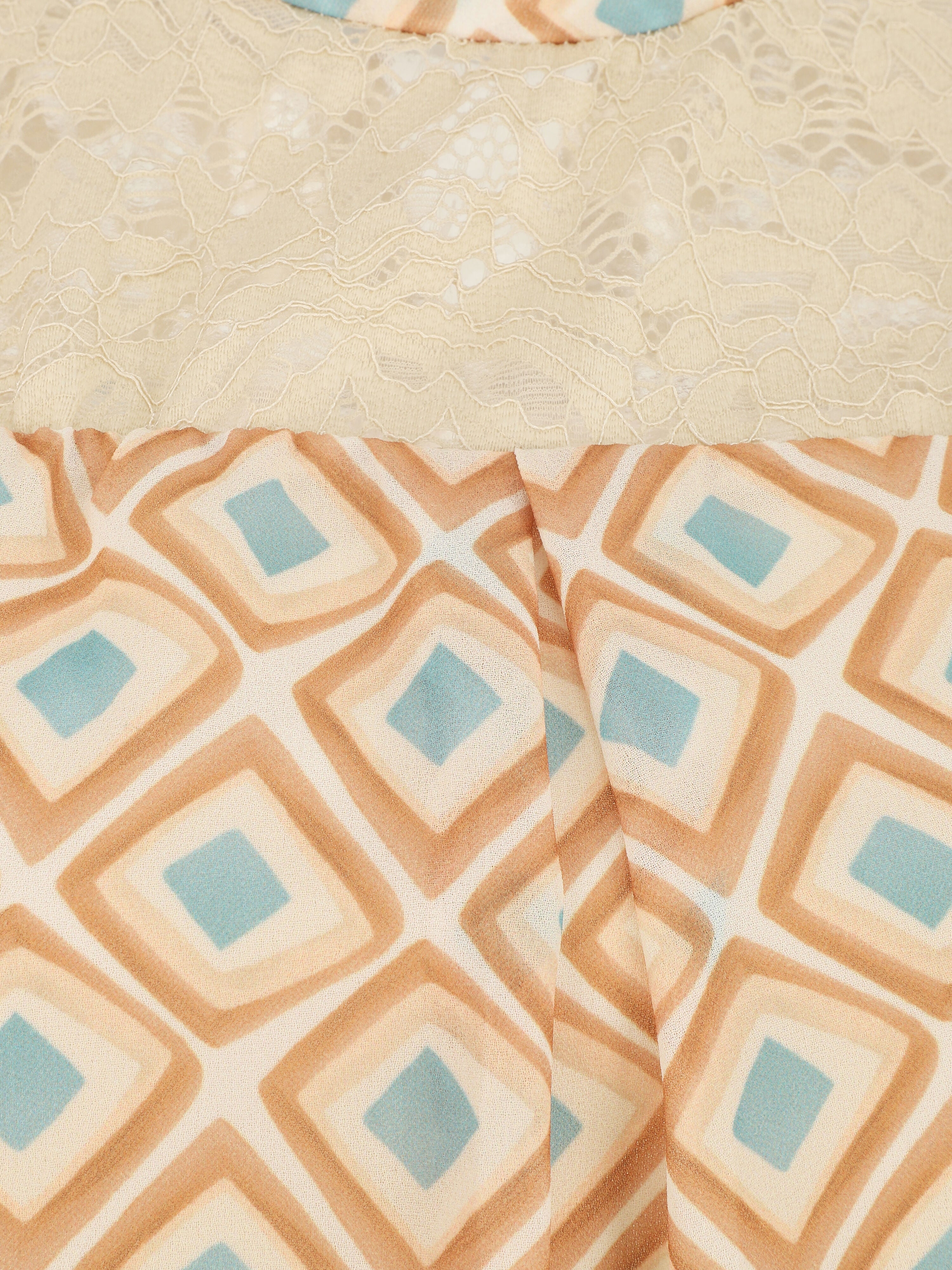 Top sans manches à épaules en dentelle imprimé graphique - Beige - 3