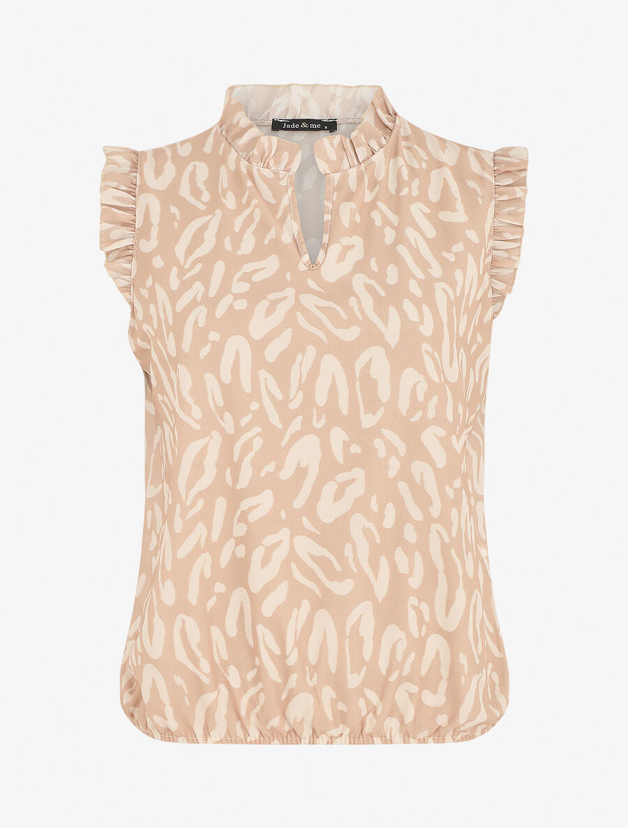 Top léopard sans manches à volants - Beige - 1