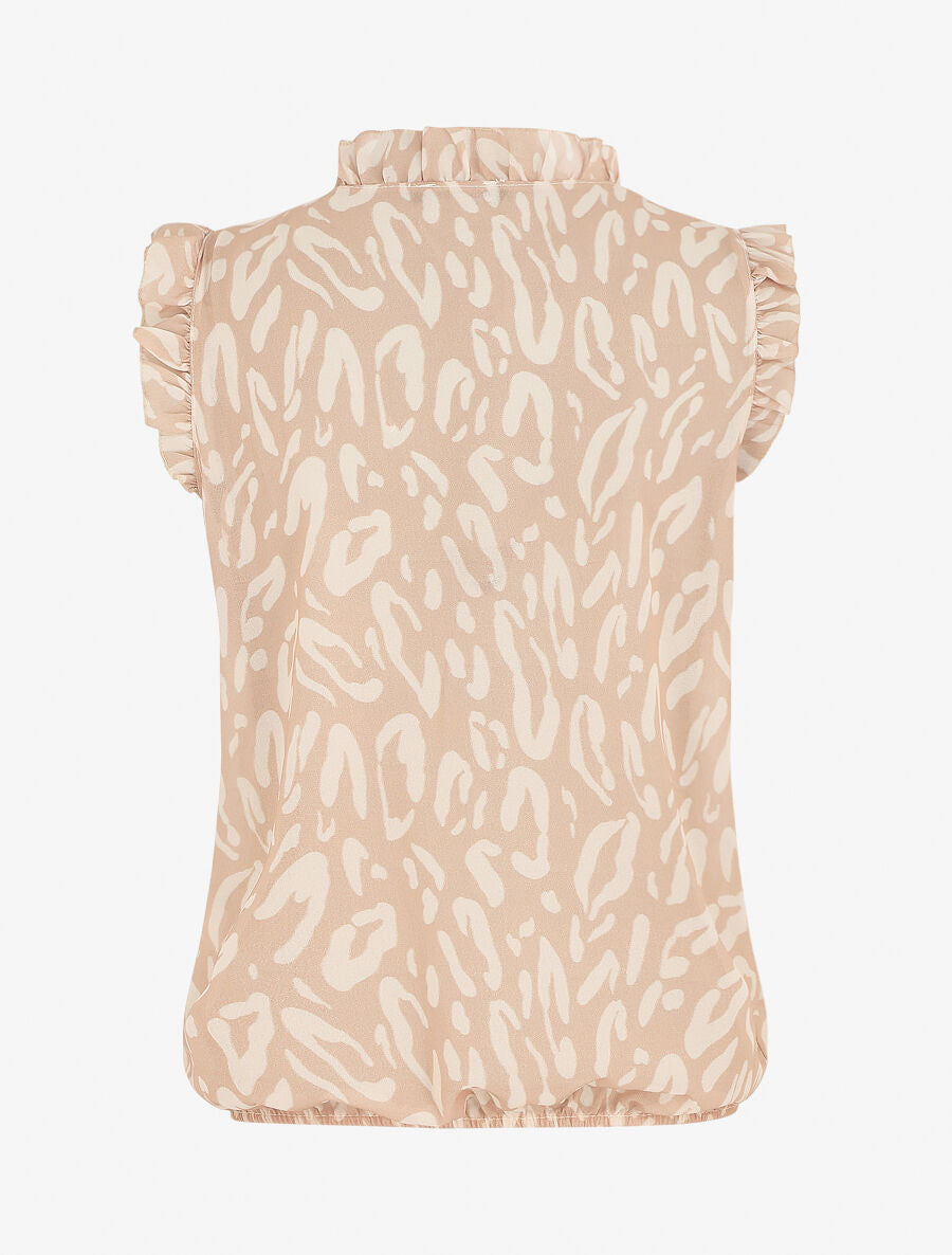 Top léopard sans manches à volants - Beige - 2