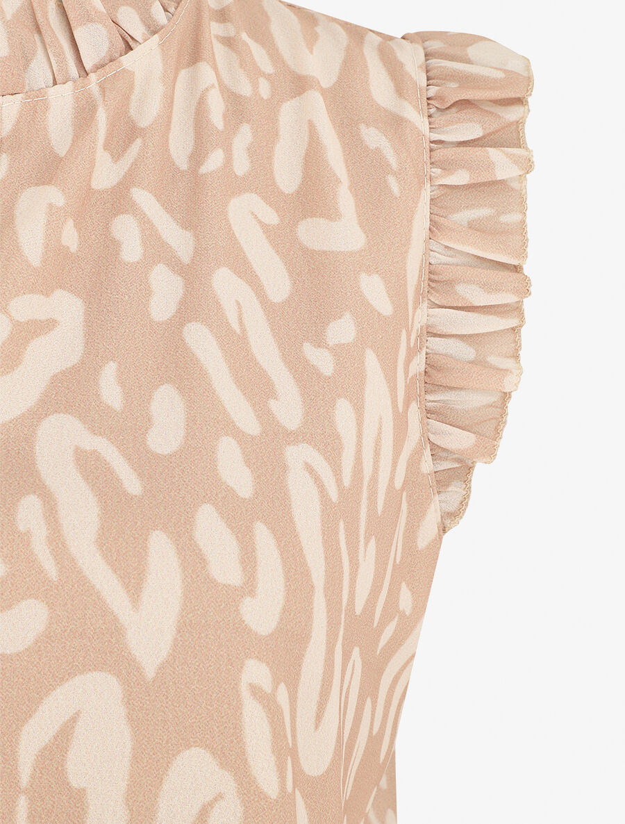 Top léopard sans manches à volants - Beige - 3
